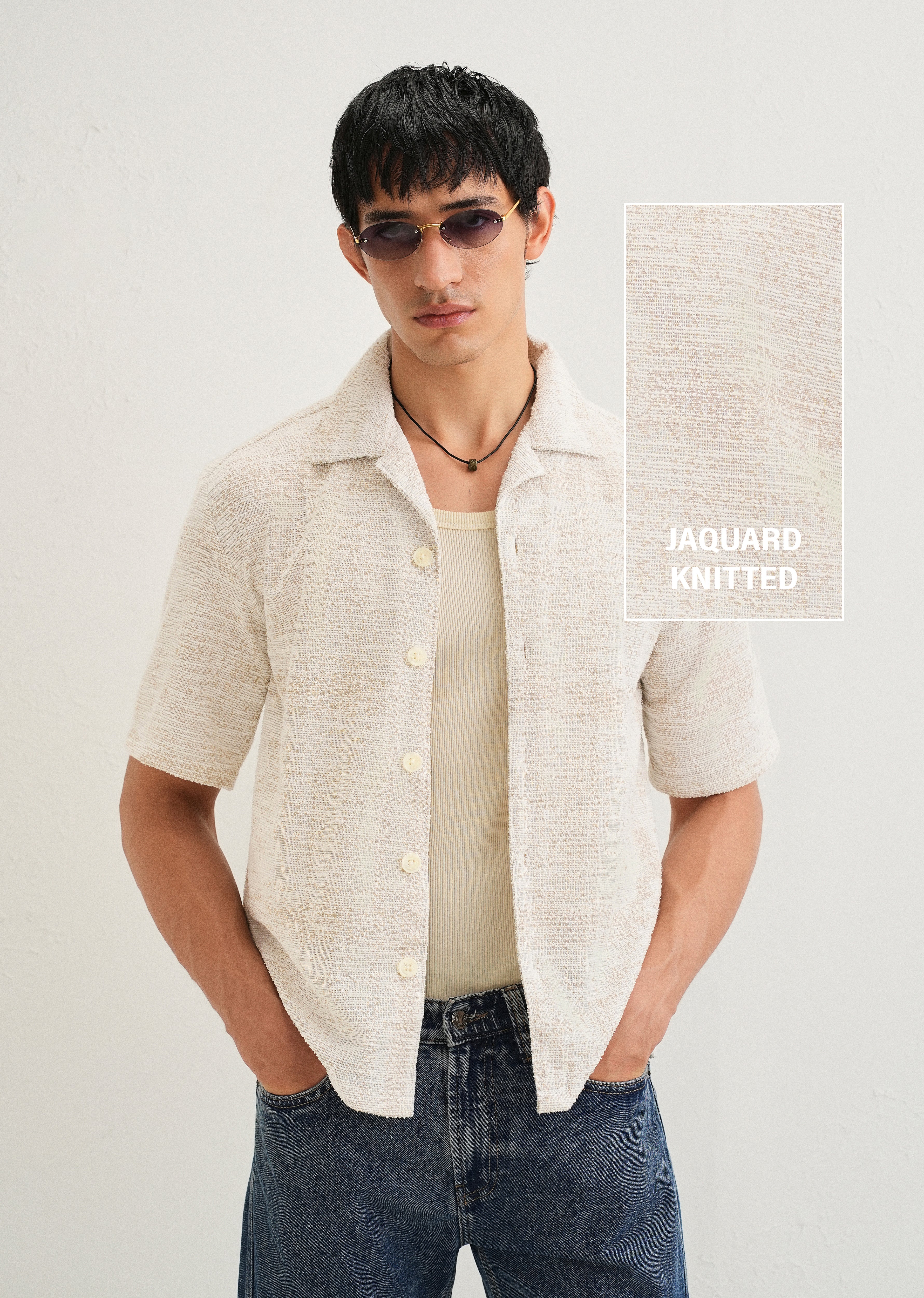 Dark Beige Jacquard Knitted Shirt