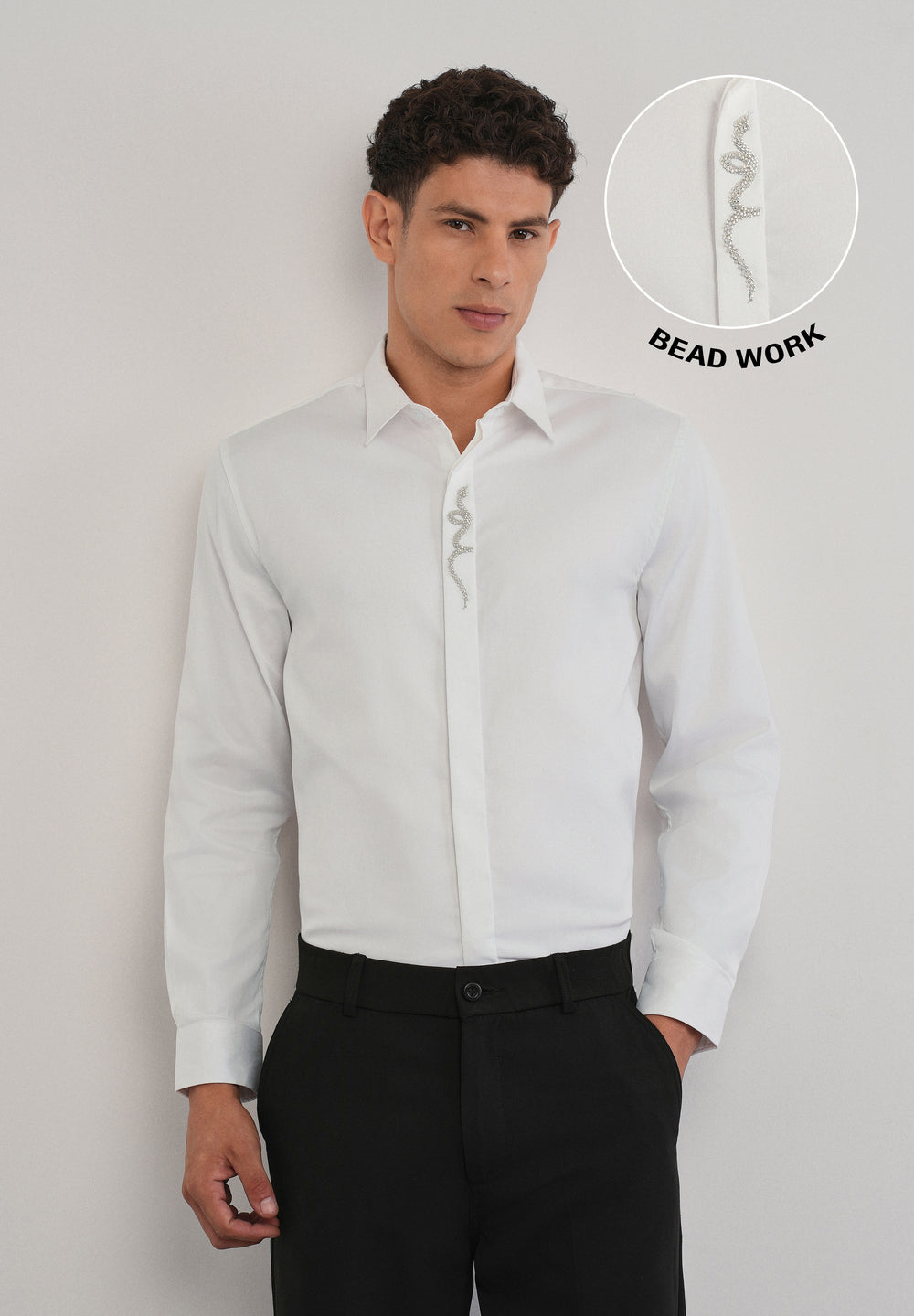 White Serpent Beadwork Designer Shirt