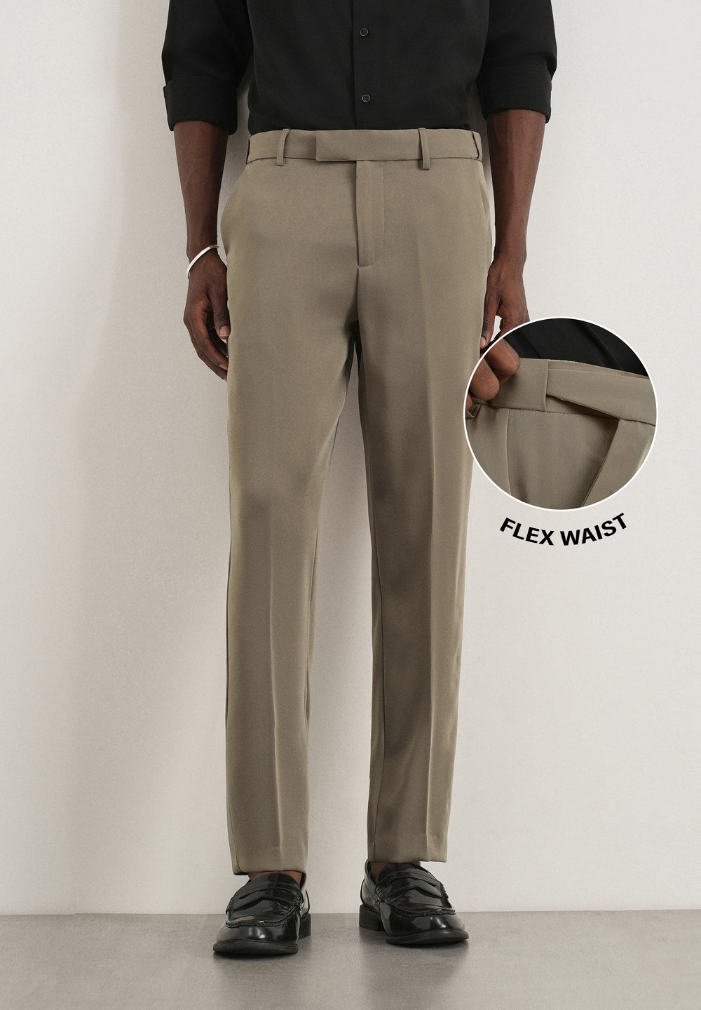 Khaki Green Flex Waist Slim Fit Trouser
