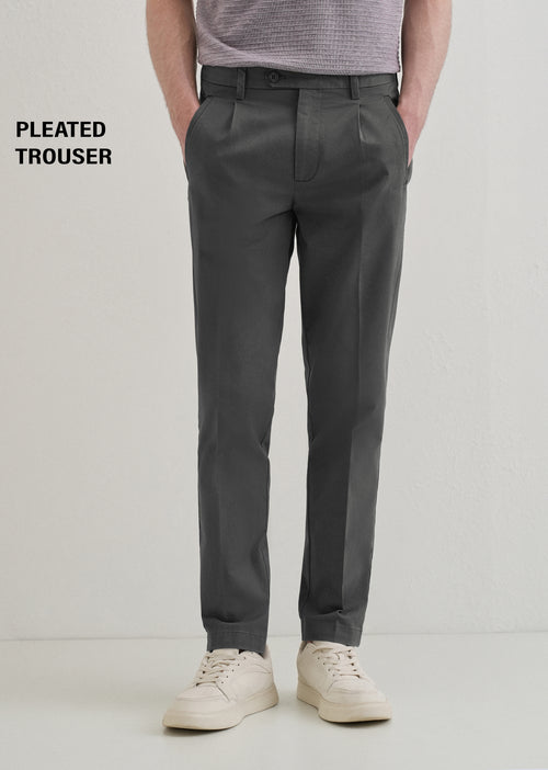 Lava Gray Plain Pleated Chinos