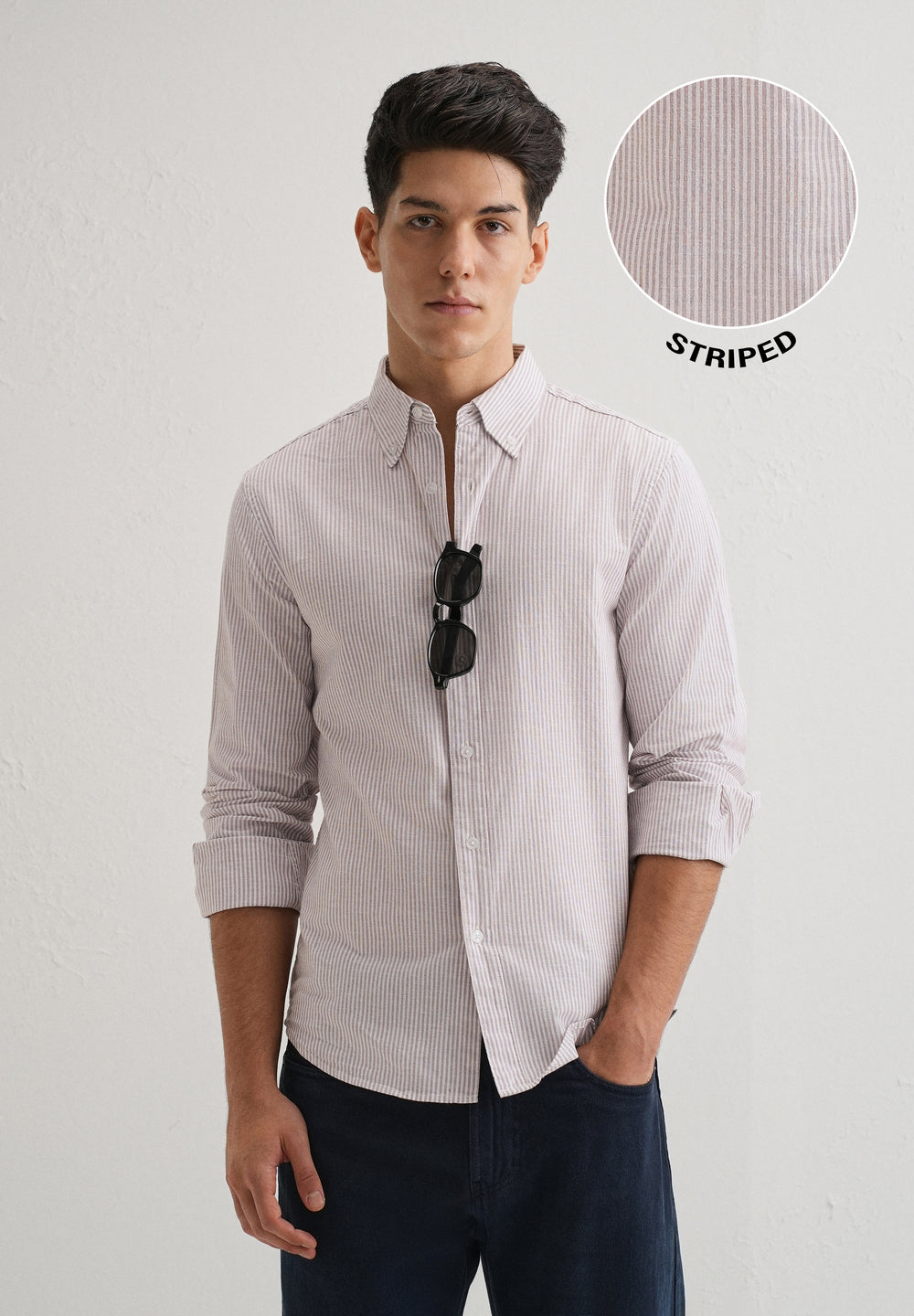 Light Brown Striped Cotton Linen Shirt