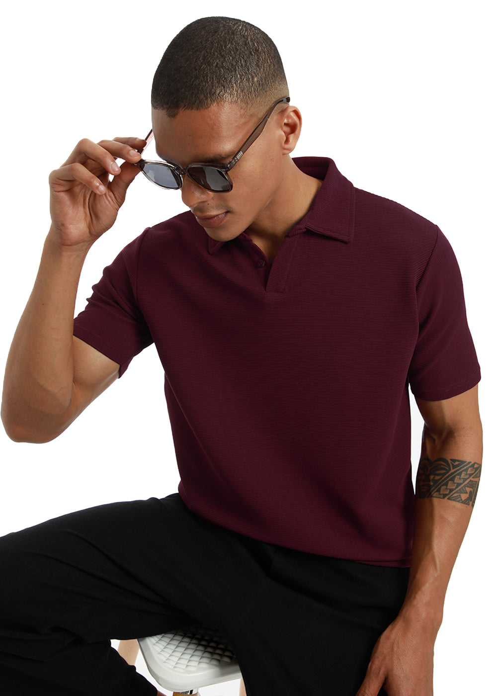 Maroon textured Polo Tshirt