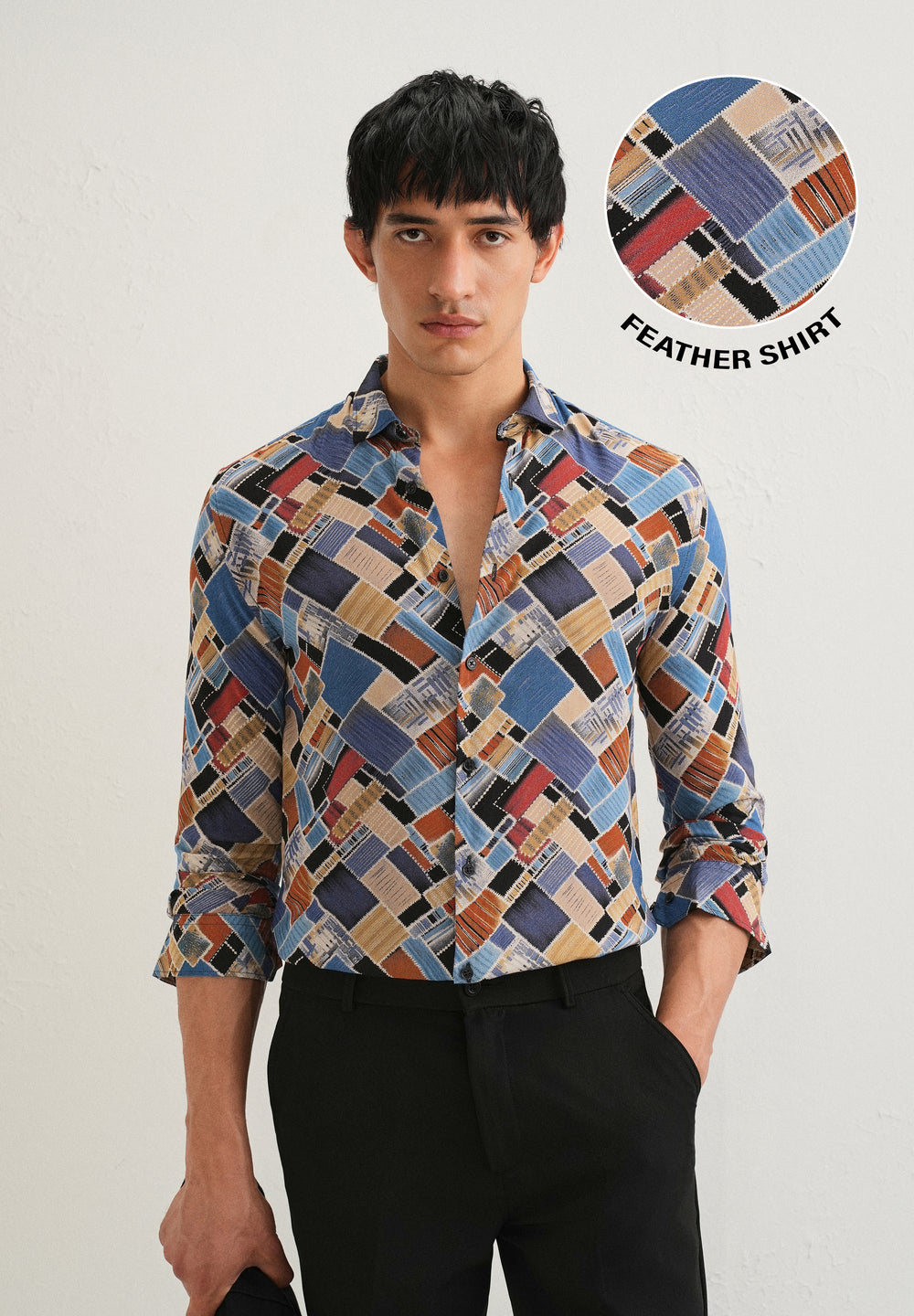 Blue Block Feather Shirt