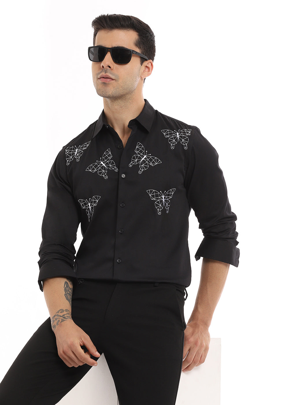Flutter Embroidery Black Shirt