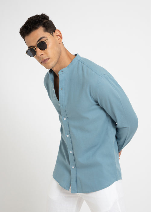 Scuba Blue Cotton Linen Shirt