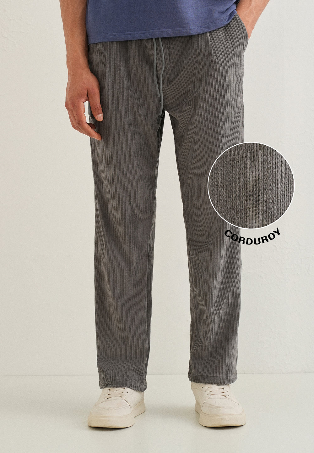 Ash Grey Drawstring Corduroy Pant