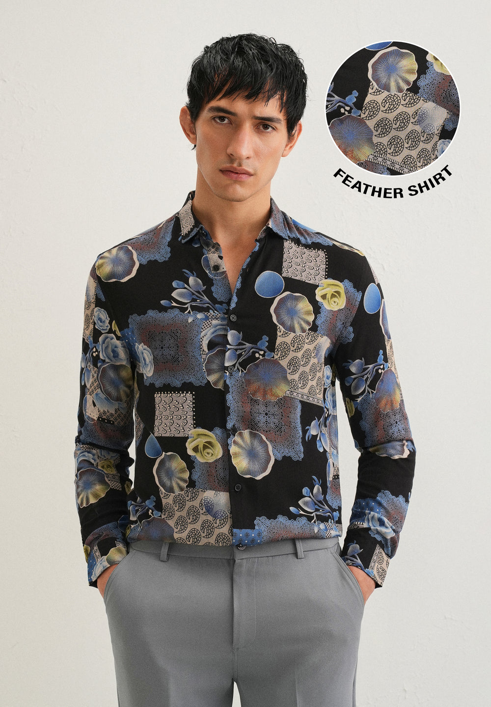 Dark Blue Feather Shirt