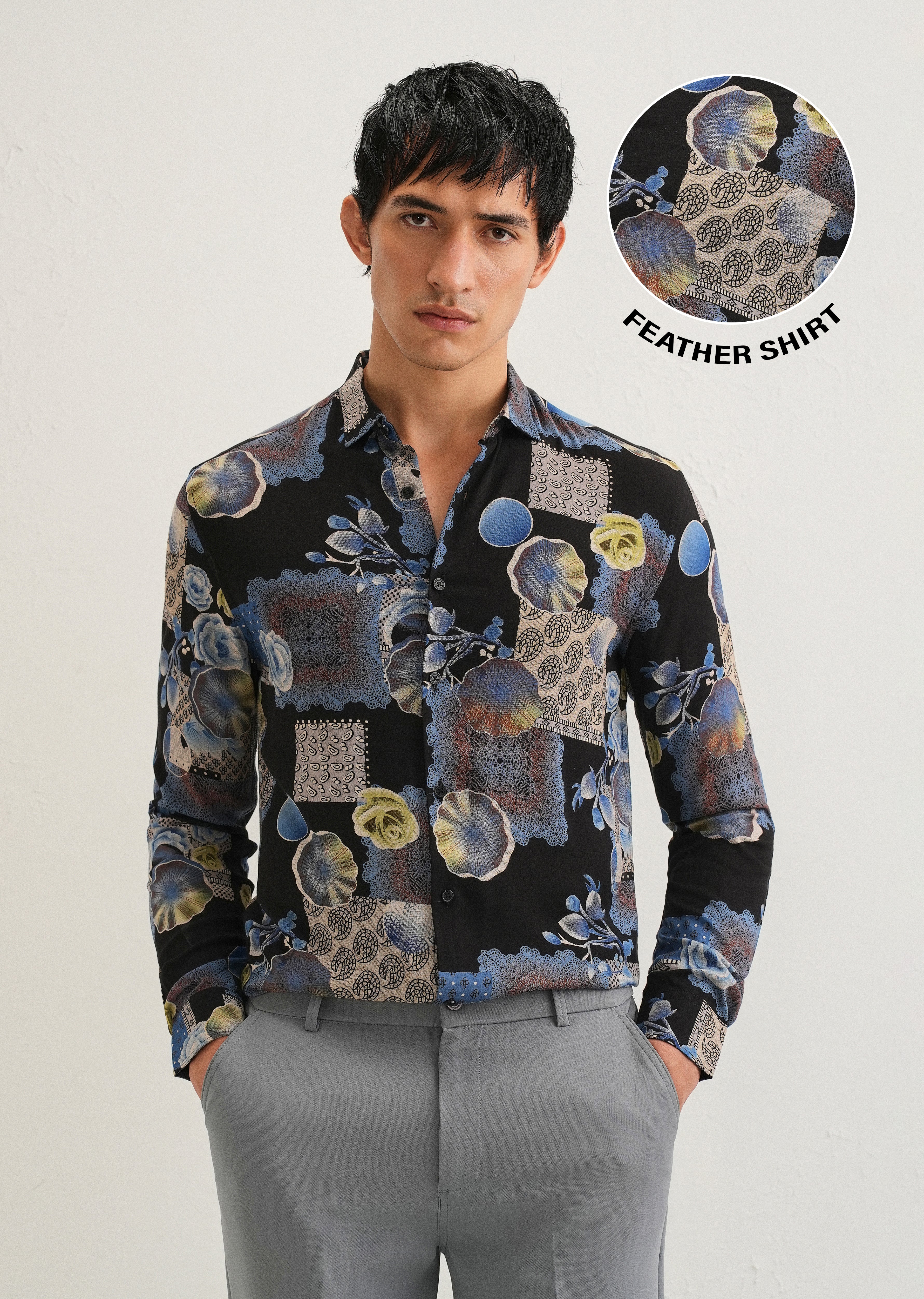 Dark Blue Feather Shirt