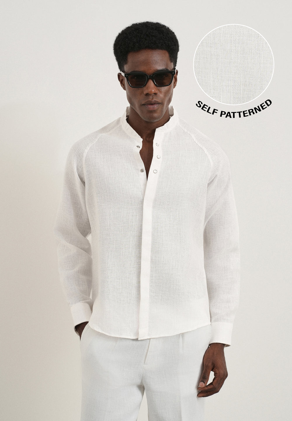 White Self Pattern Raglan Shirt