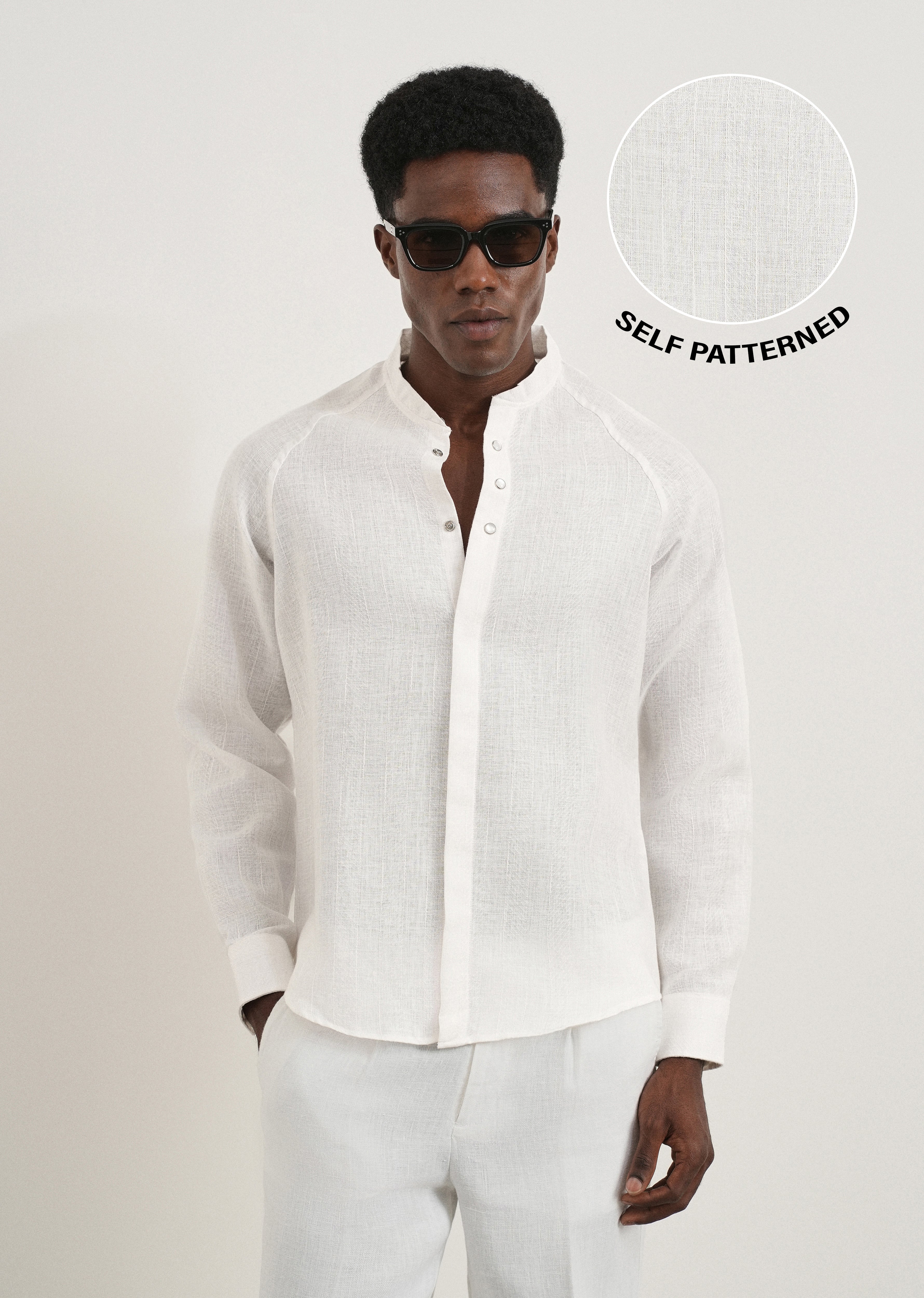 White Self Pattern Raglan Shirt