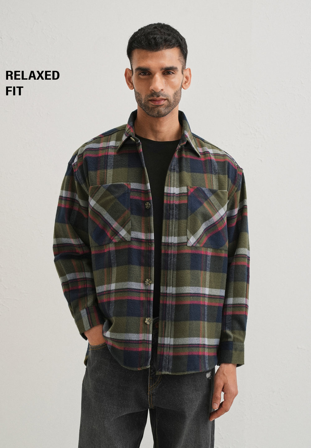 Green Checked Relaxed Fit Shacket