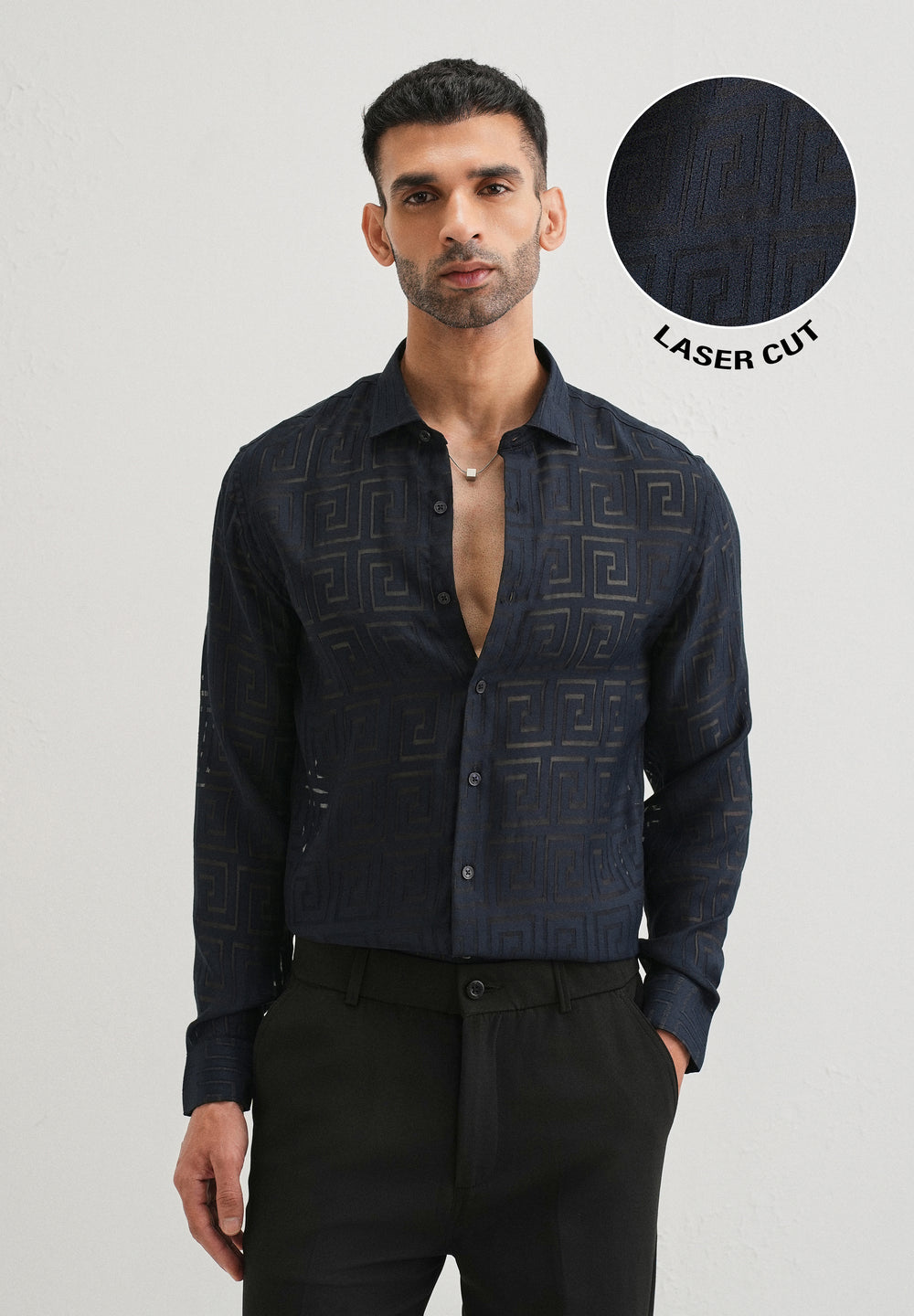 Dark Blue Laser Cut Shirt