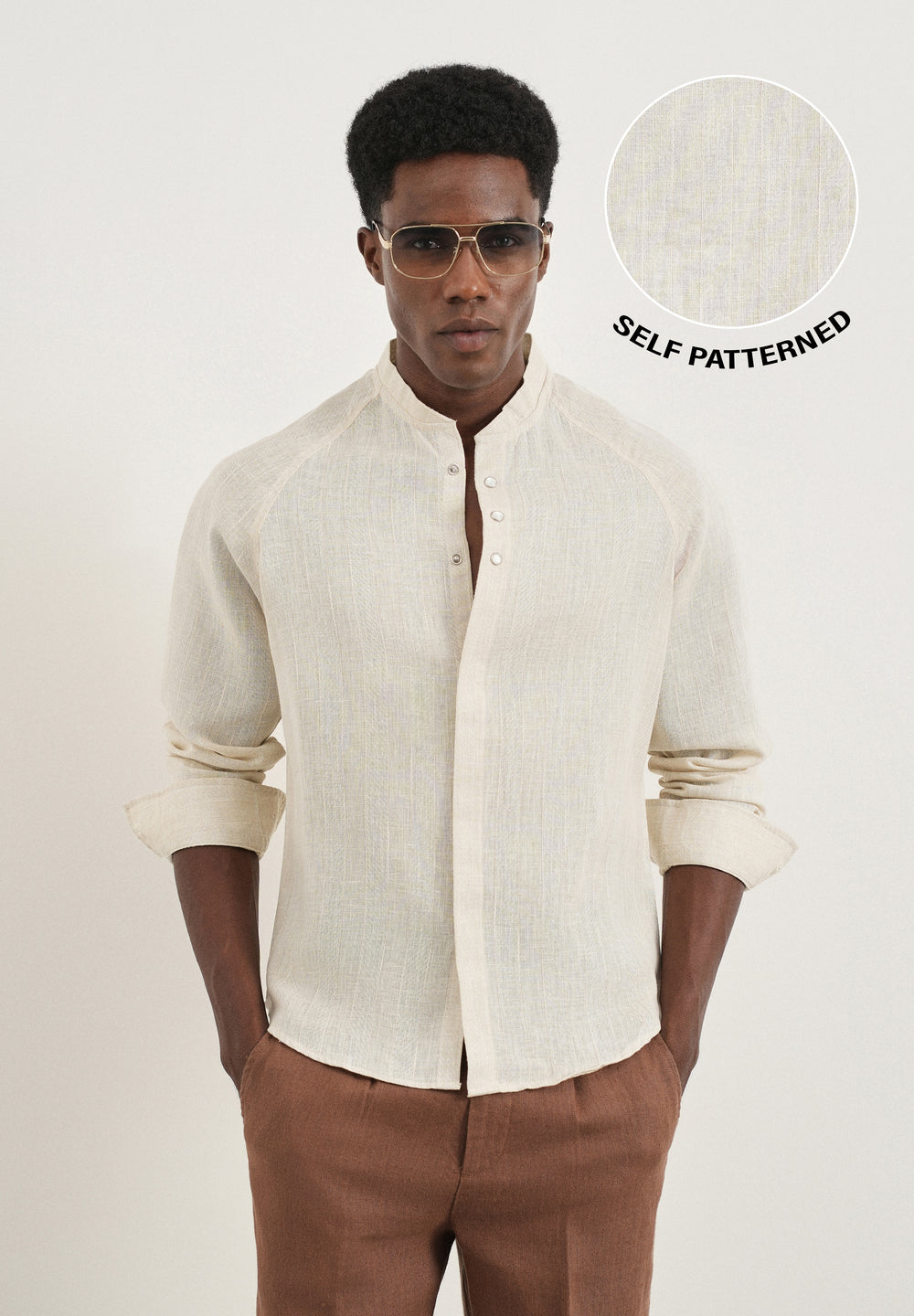 Beige Self Pattern Raglan Shirt