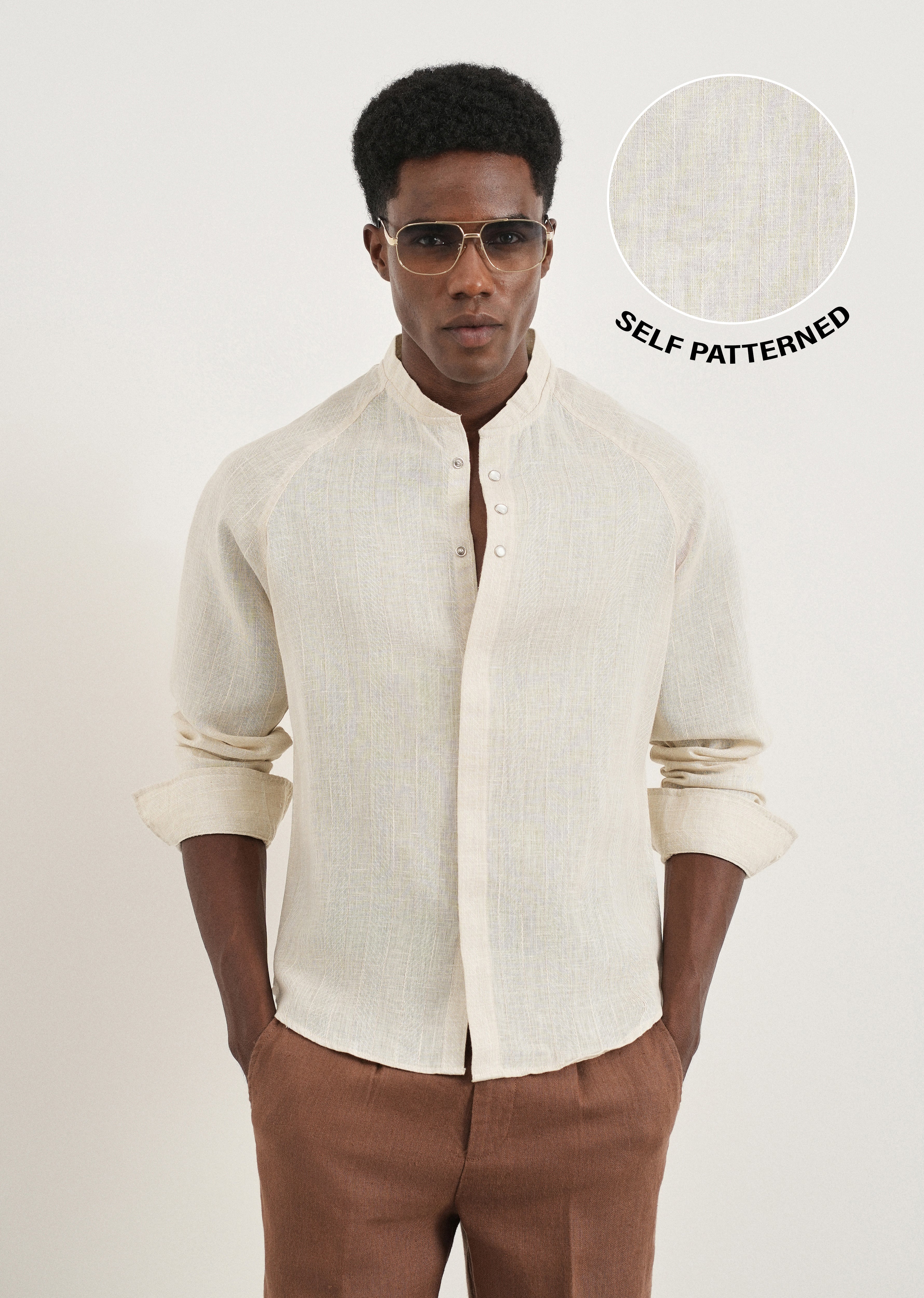 Beige Self Pattern Raglan Shirt