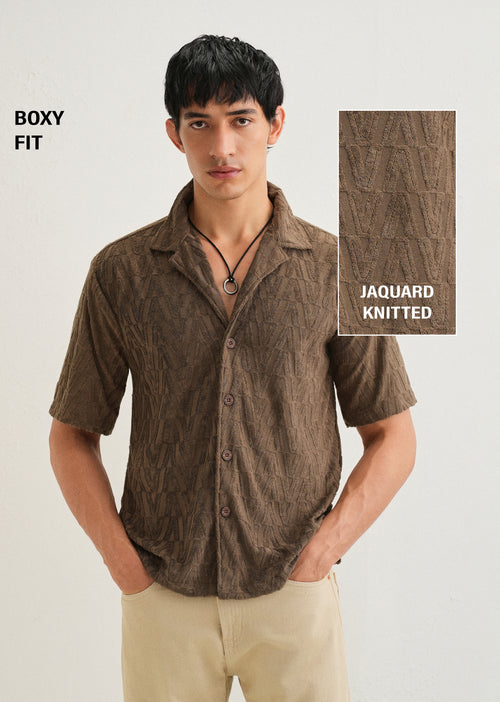 Brown Jacquard Knitted Shirt