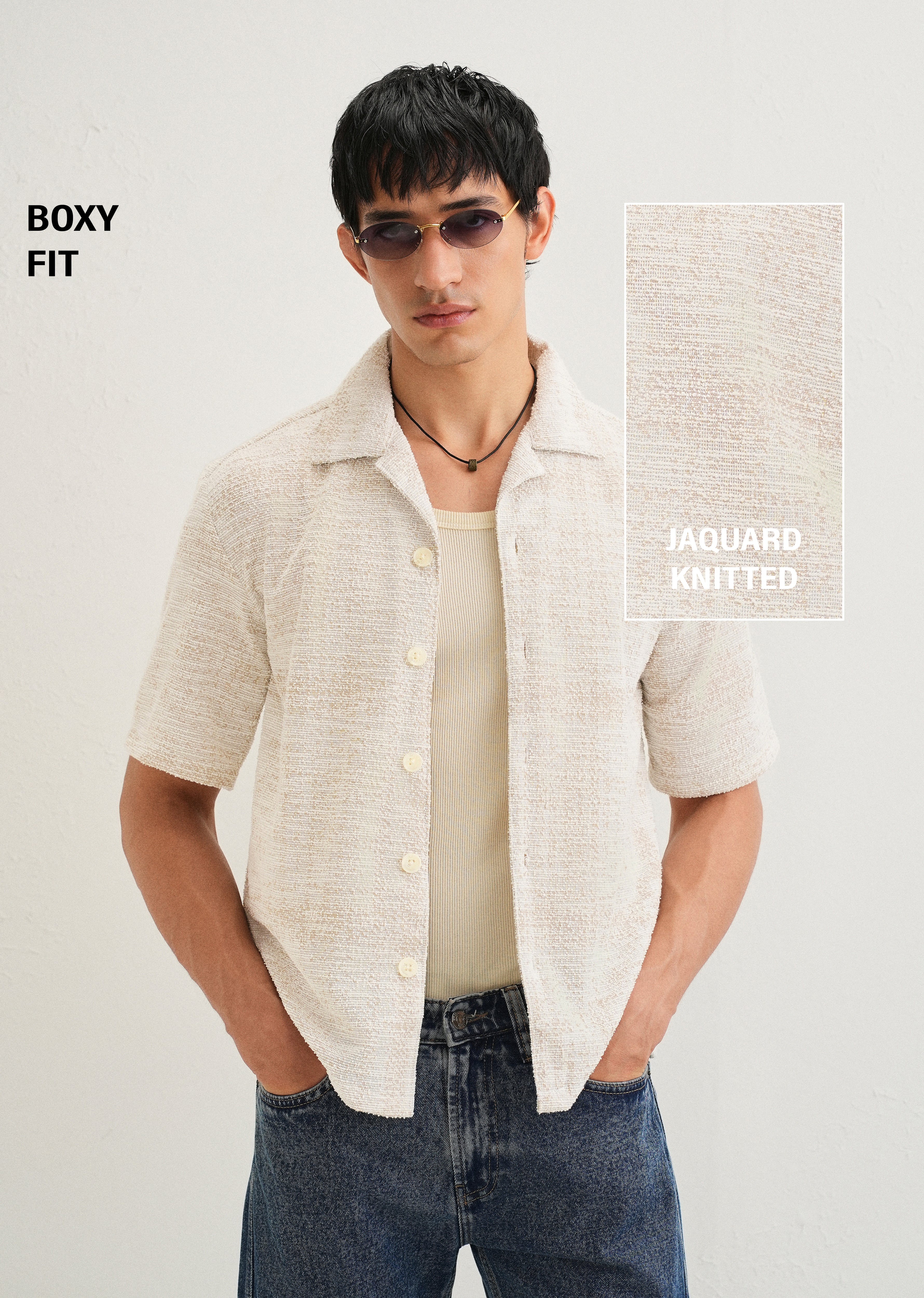 Dark Beige Jacquard Knitted Shirt
