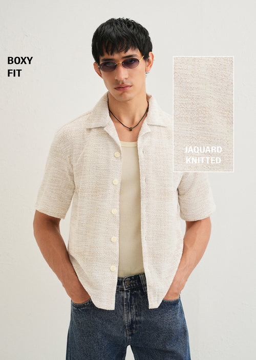 Dark Beige Jacquard Knitted Shirt