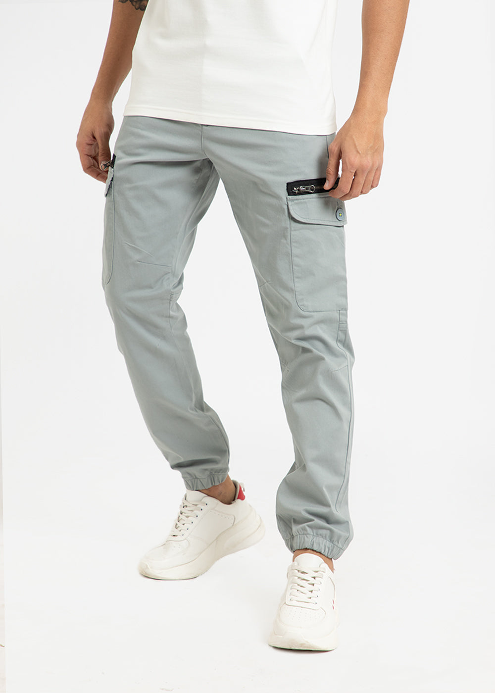 Oxford Gray Elasticated Cargo Pants