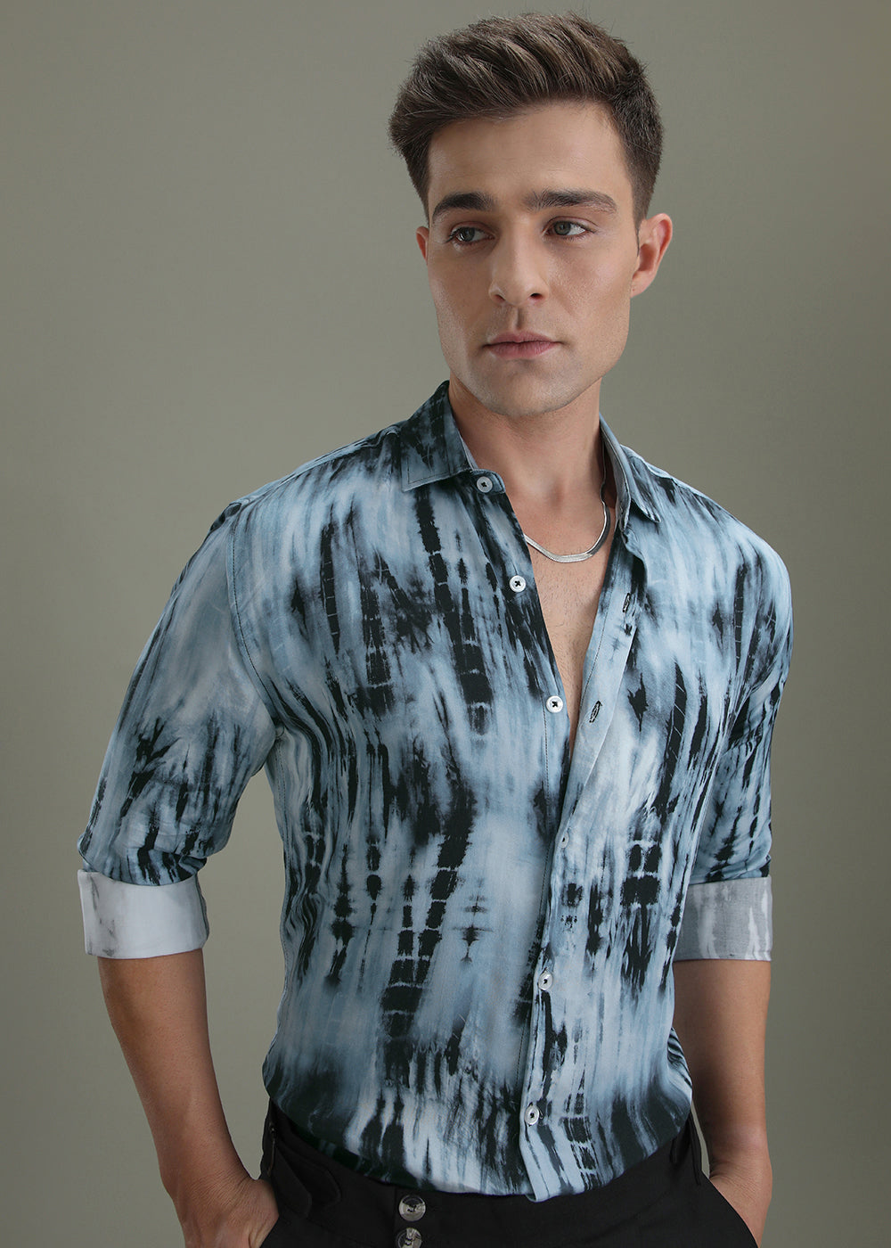 Abstract Dark Blue Printed Shirt