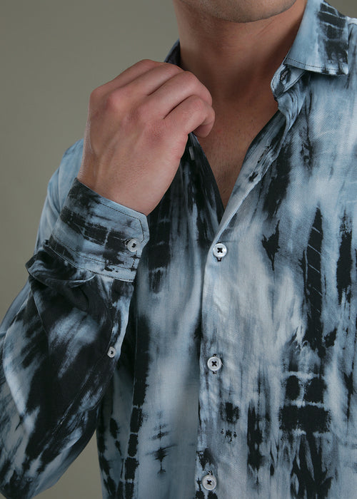 Abstract Dark Blue Printed Shirt