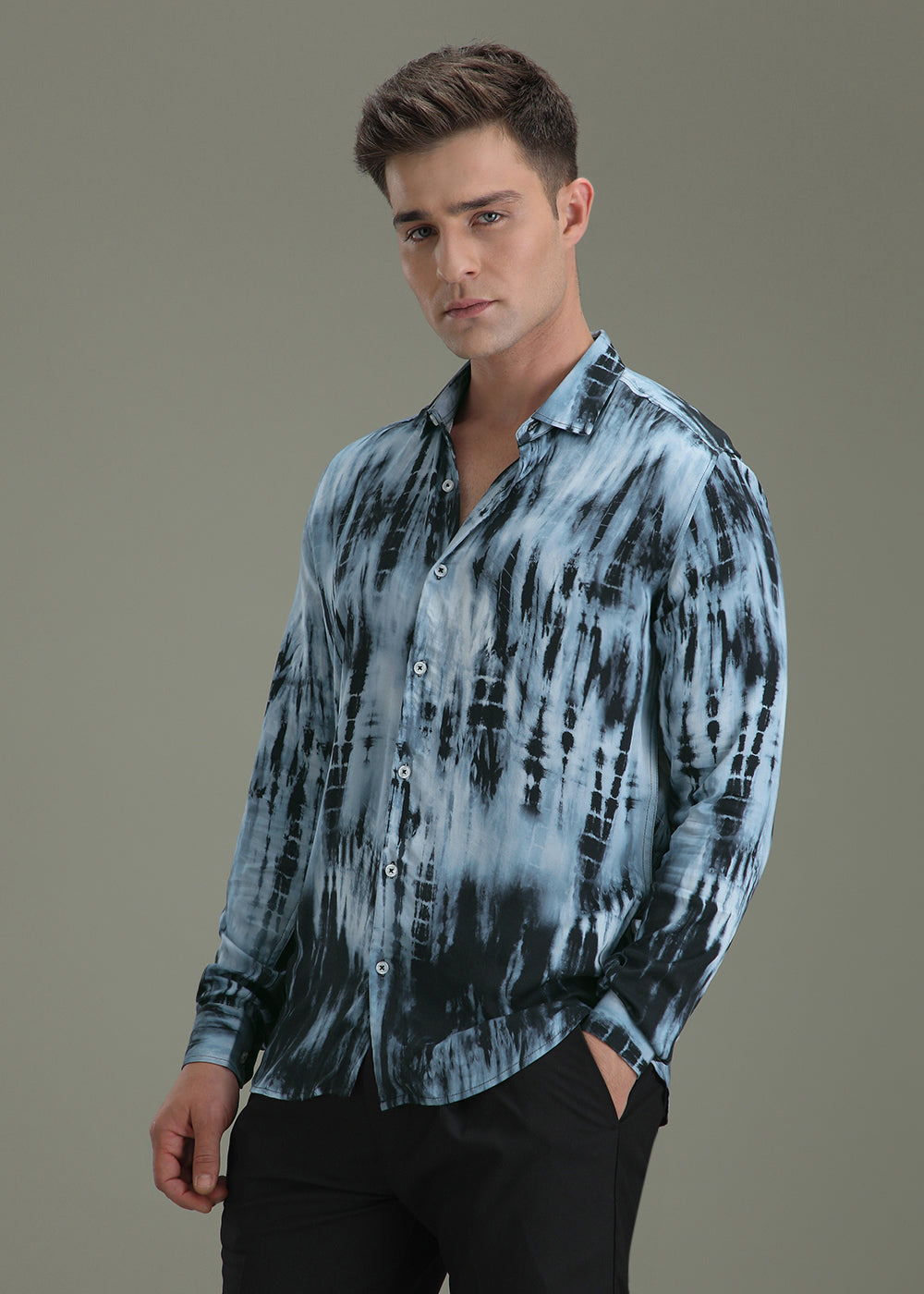 Abstract Dark Blue Printed Shirt