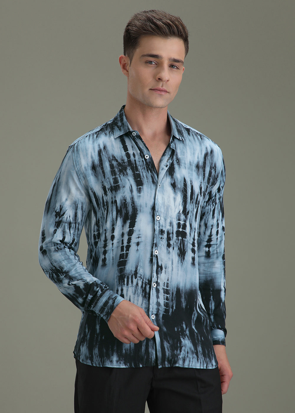 Abstract Dark Blue Printed Shirt