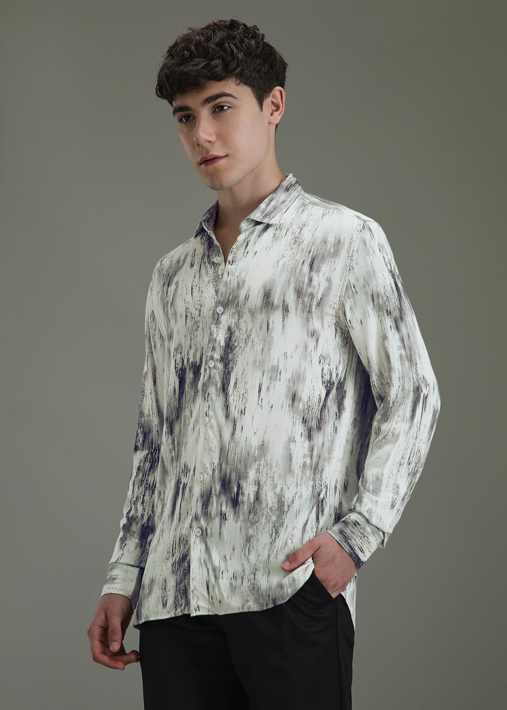 Abstract Gradient Grey Printed Shirt