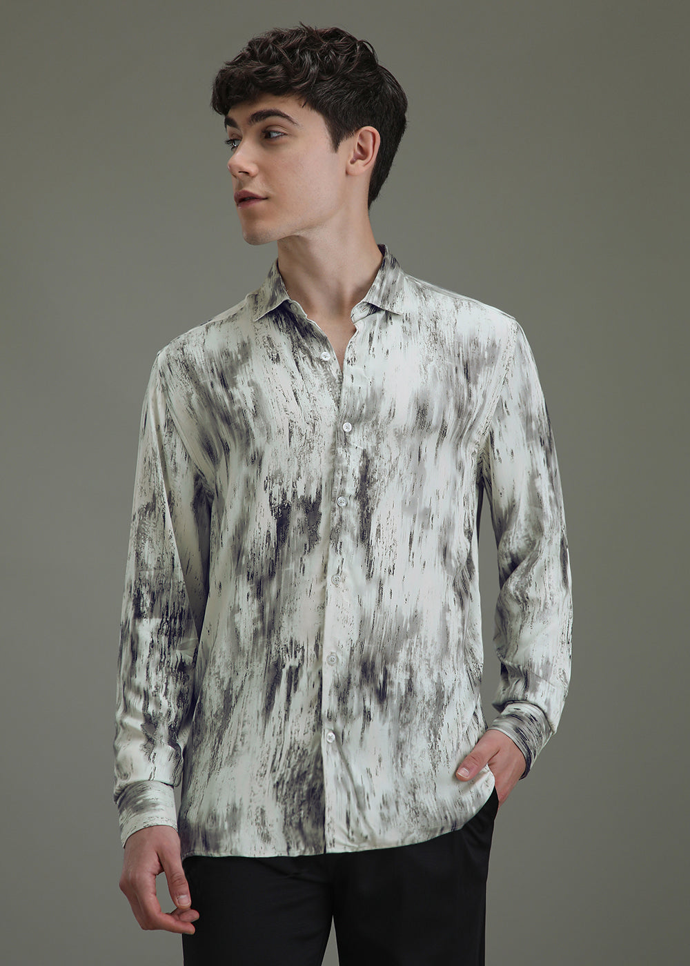 Abstract Gradient Grey Printed Shirt