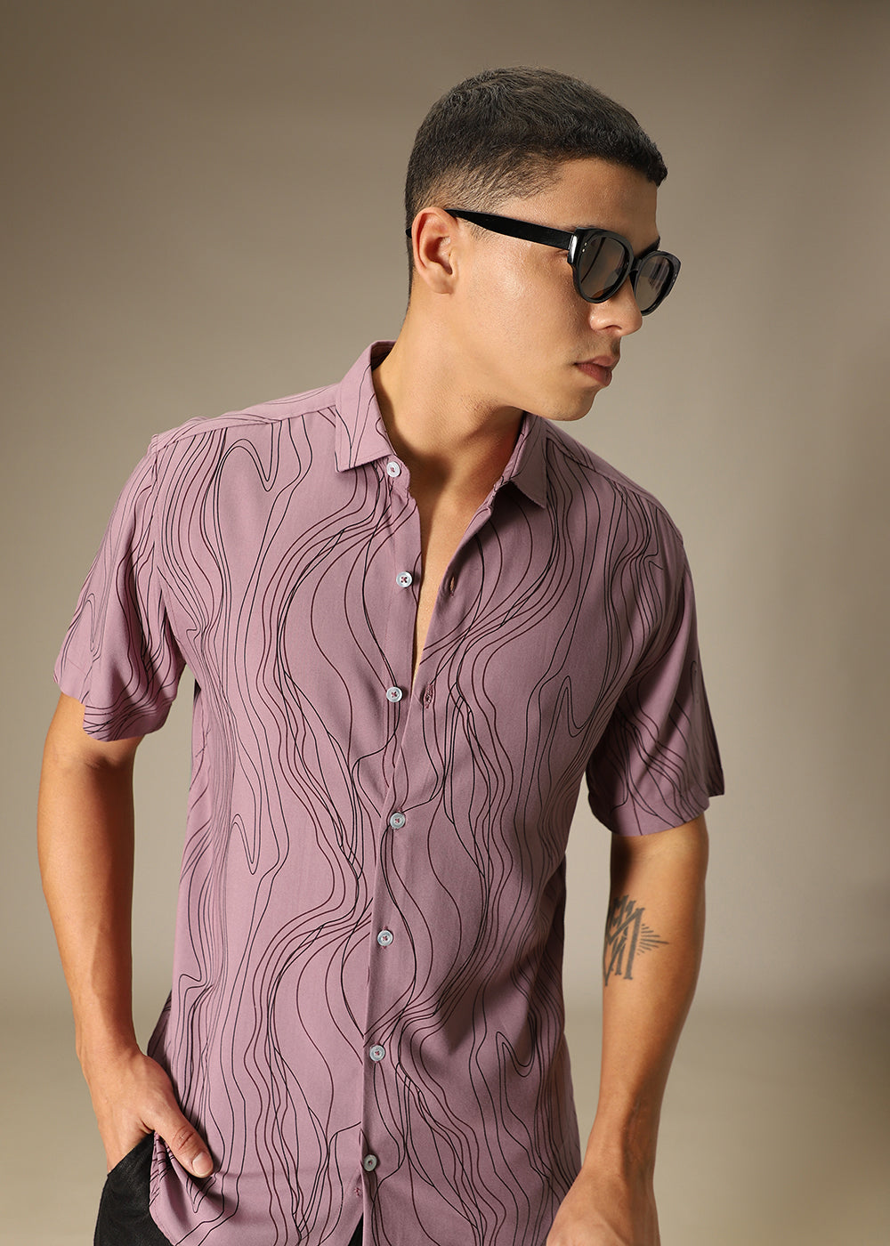 Abstract Pink Line Print Shirt