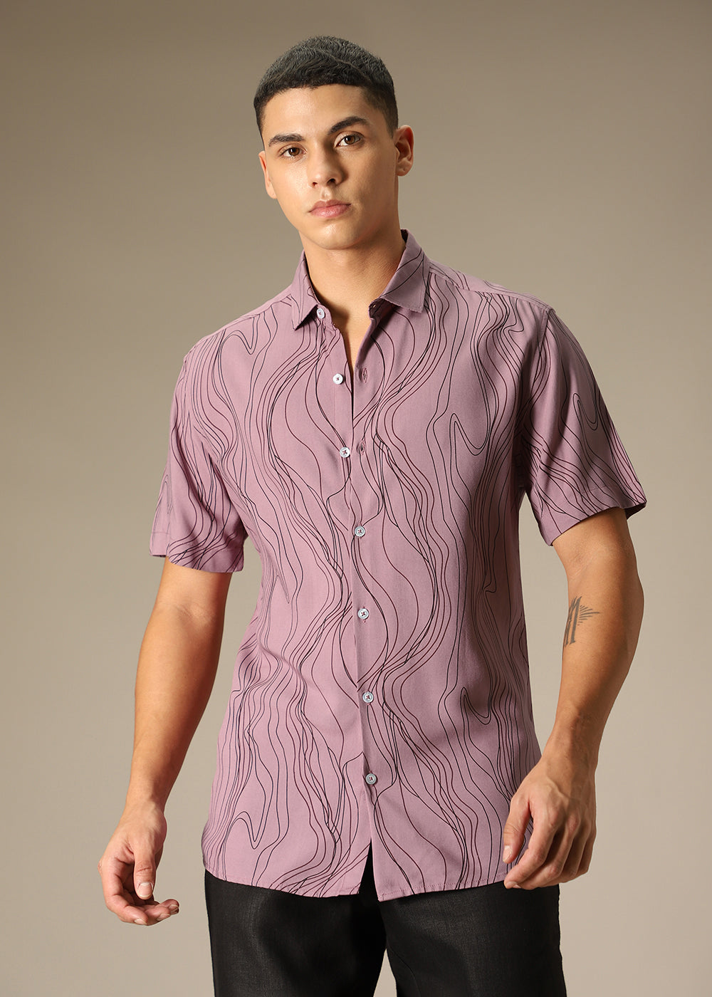 Abstract Pink Line Print Shirt