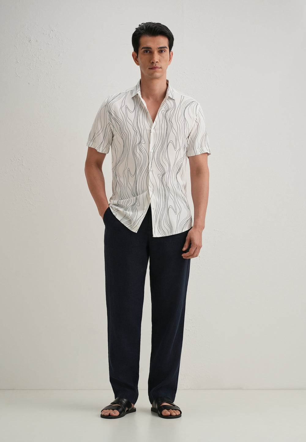 Abstract White Line Print Shirt