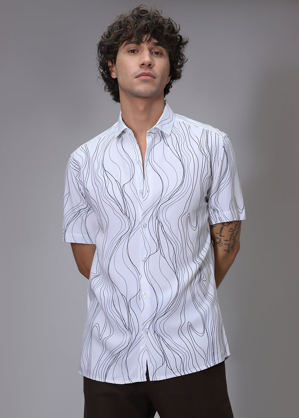 Abstract White Line Print Shirt