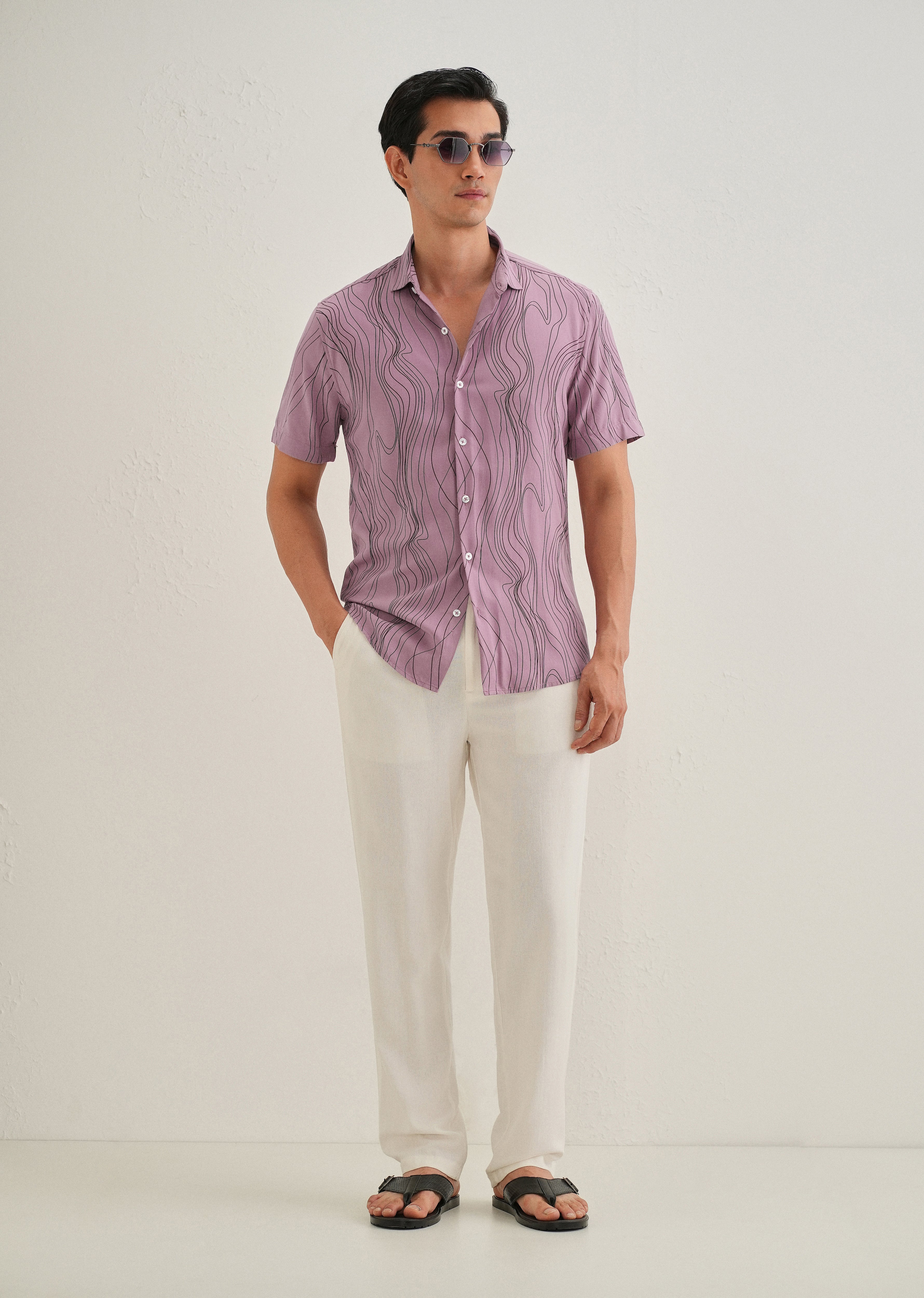 Abstract Pink Line Print Shirt