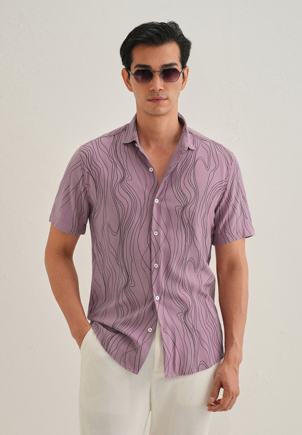 Abstract Pink Line Print Shirt