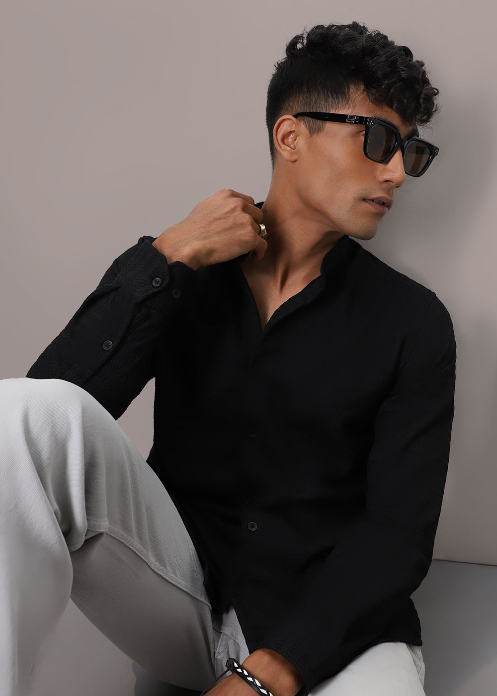 Abyss Black Knitted Crochet Shirt