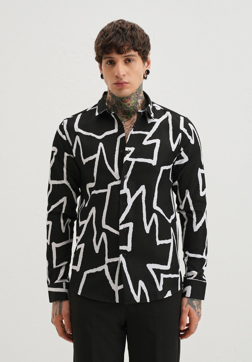 Angular Waffle Dobby Black Shirt