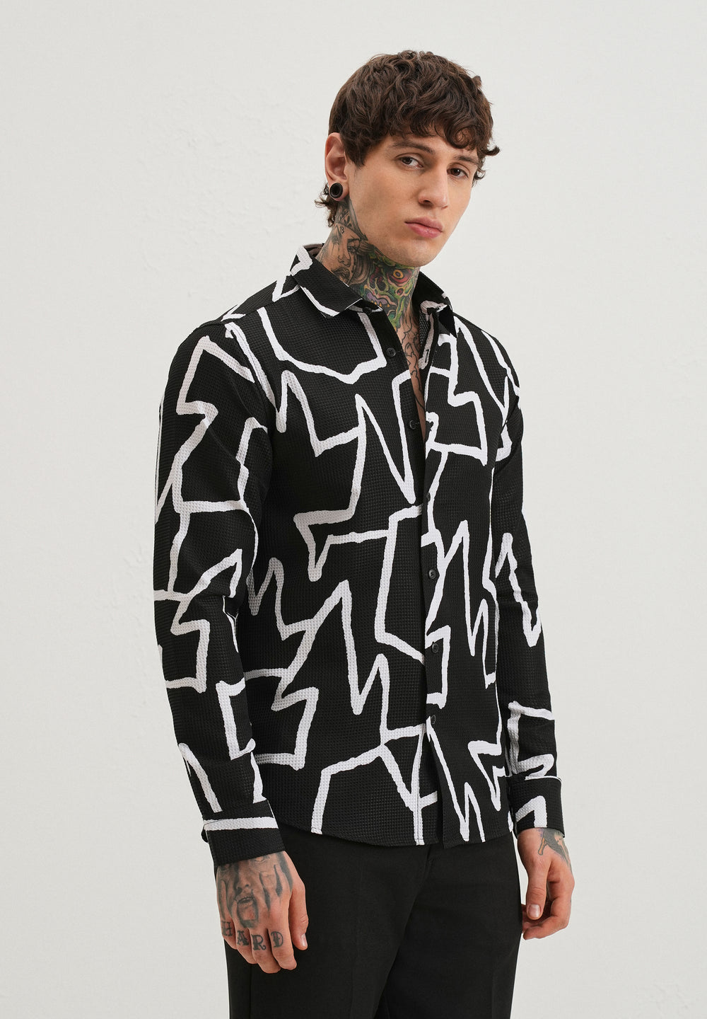 Angular Waffle Dobby Black Shirt