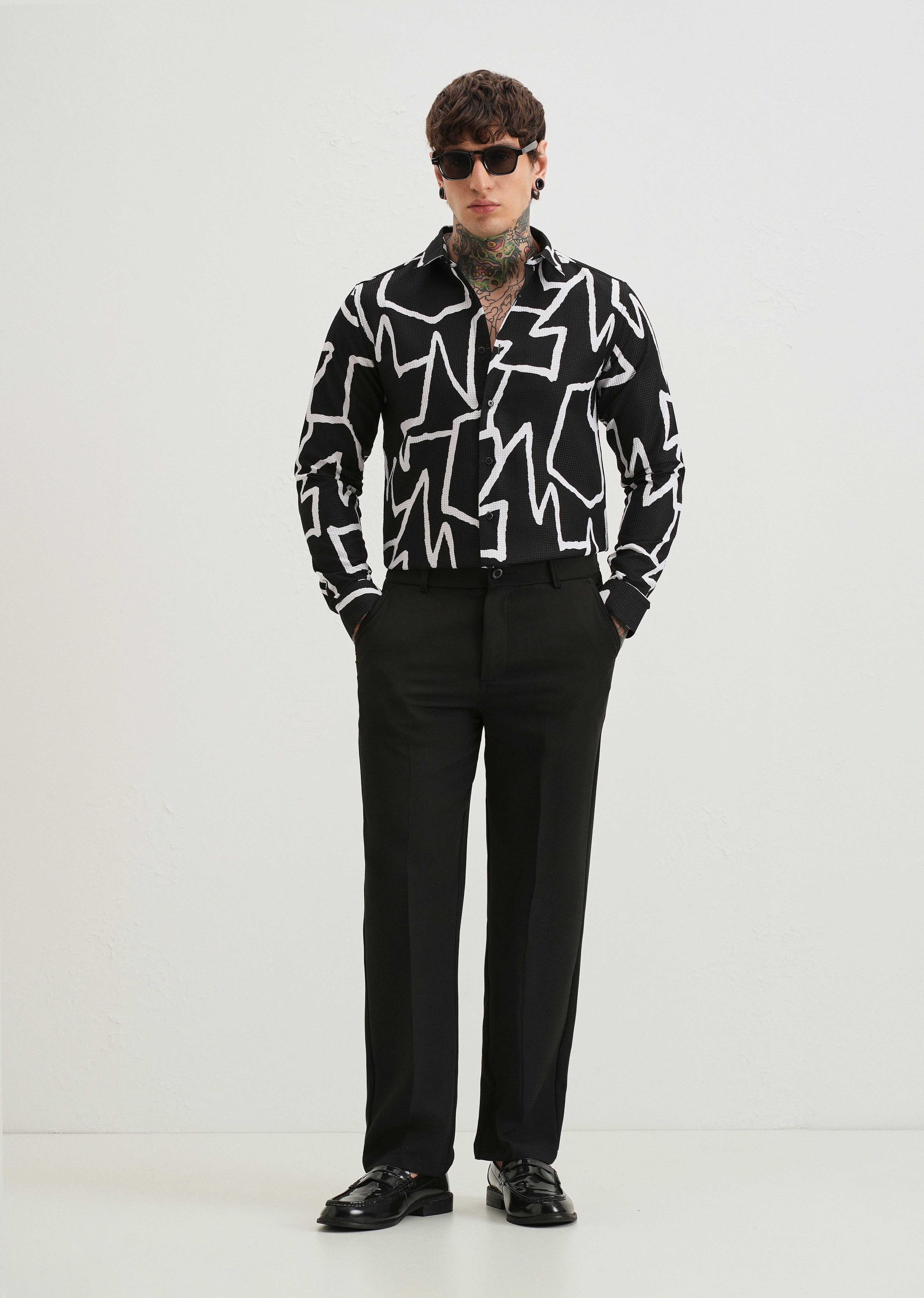 Angular Waffle Dobby Black Shirt