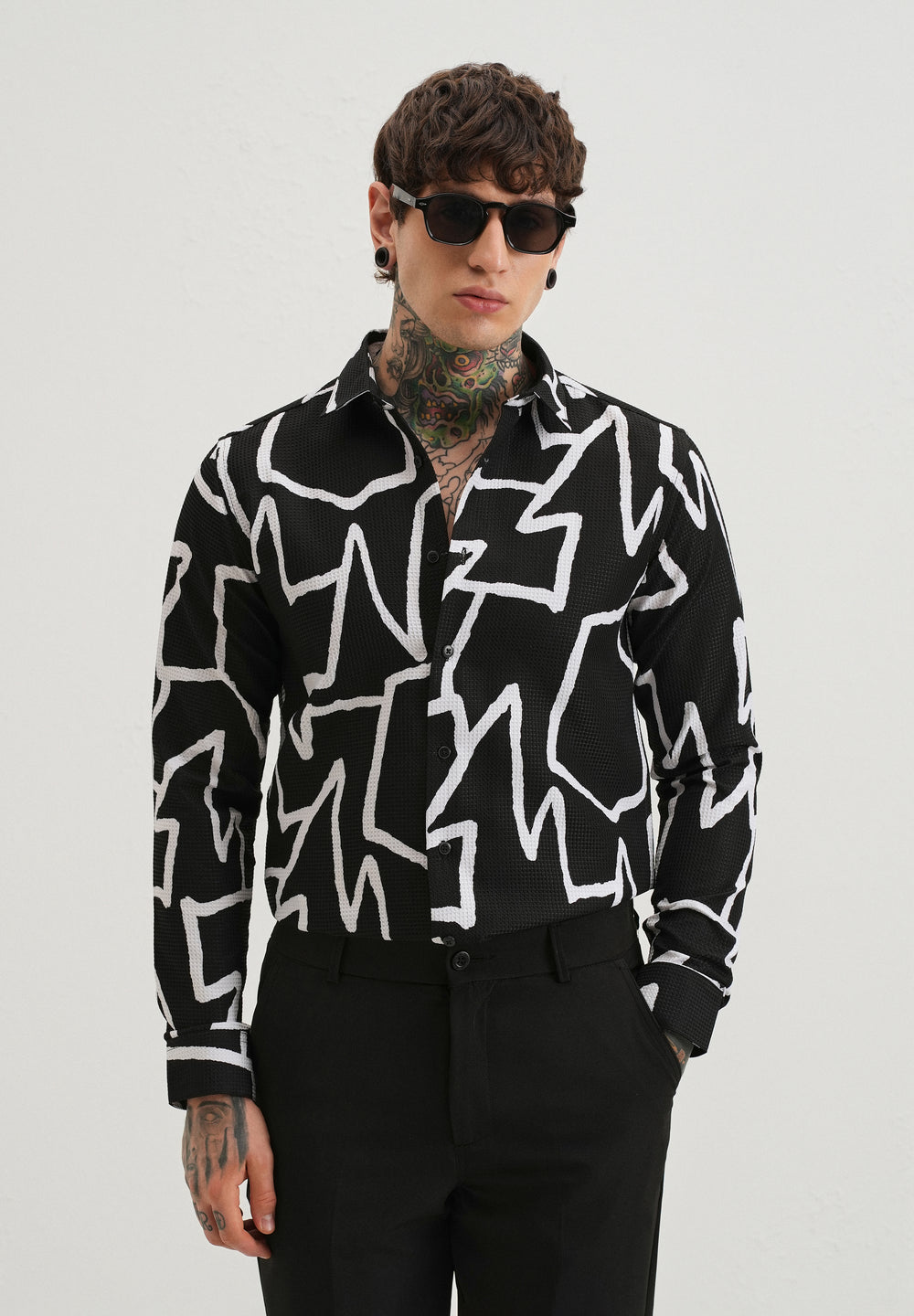 Angular Waffle Dobby Black Shirt