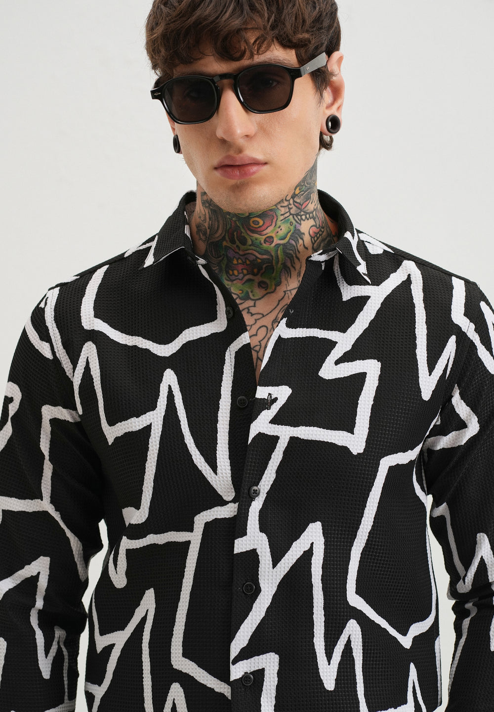 Angular Waffle Dobby Black Shirt