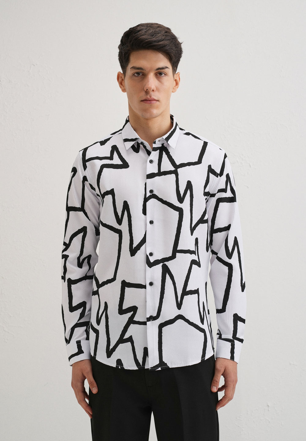 Angular Waffle Dobby White Shirt