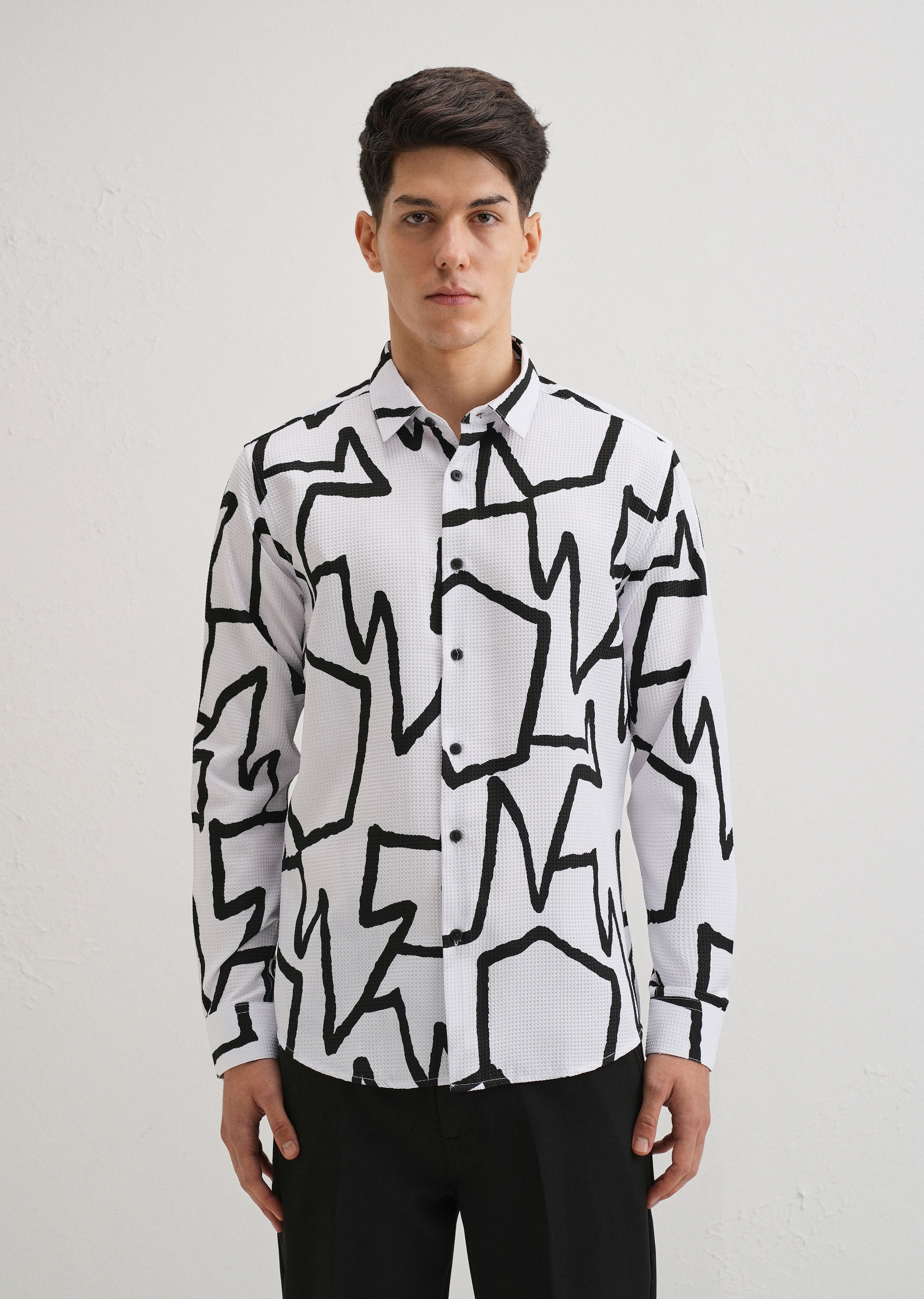 Angular Waffle Dobby White Shirt