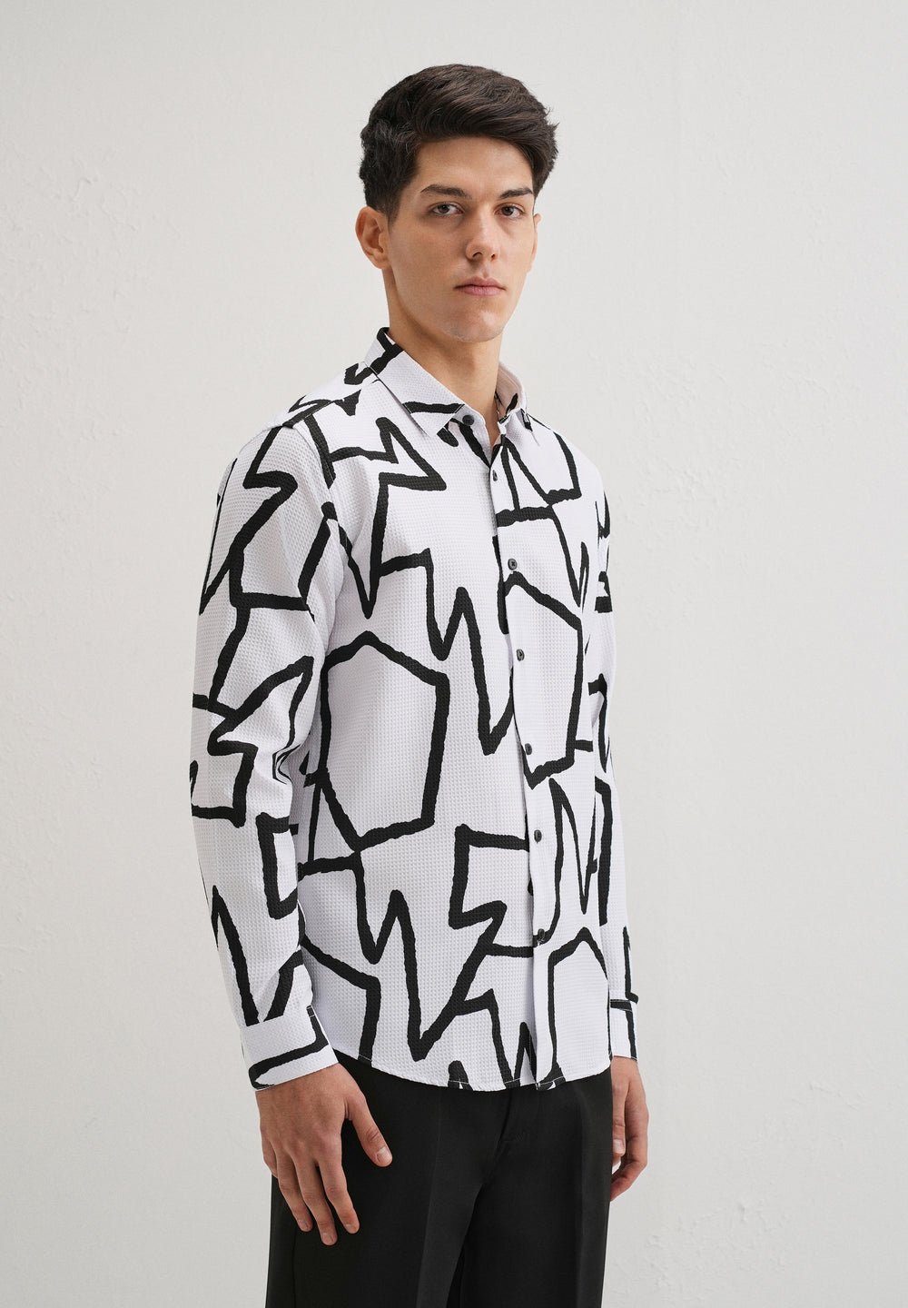 Angular Waffle Dobby White Shirt