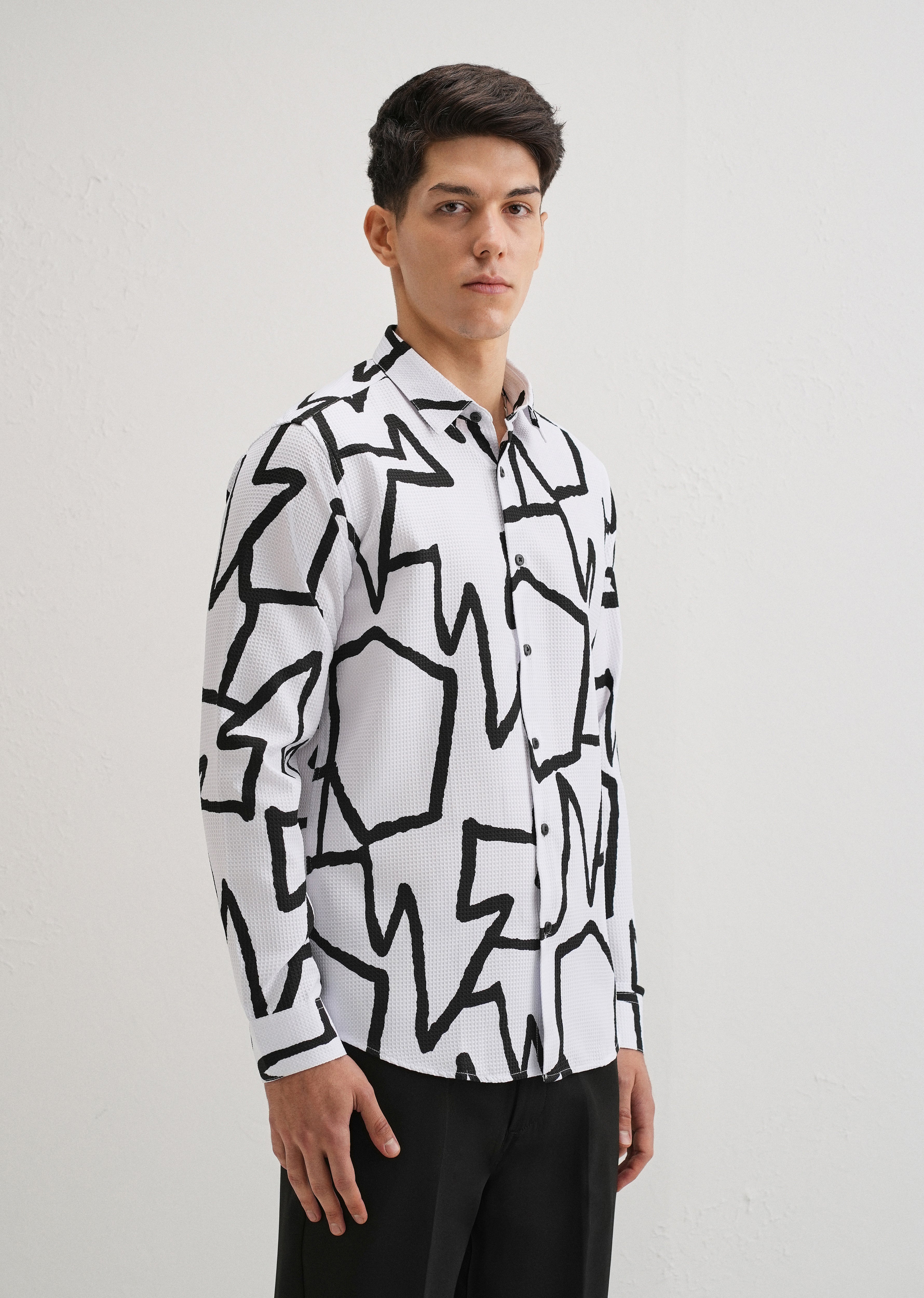 Angular Waffle Dobby White Shirt