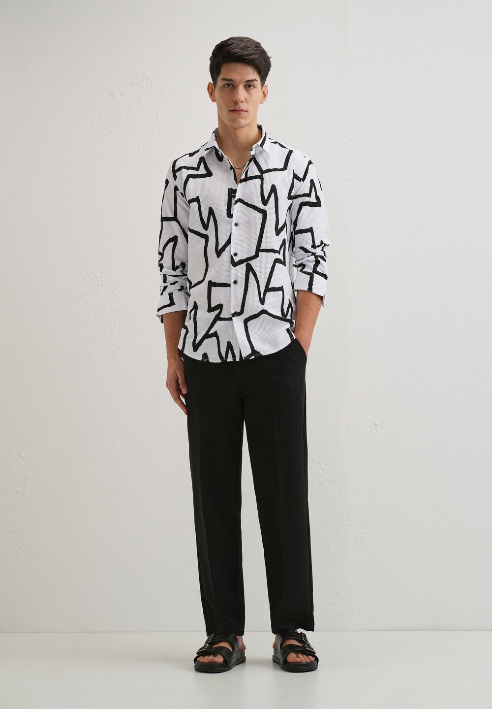 Angular Waffle Dobby White Shirt