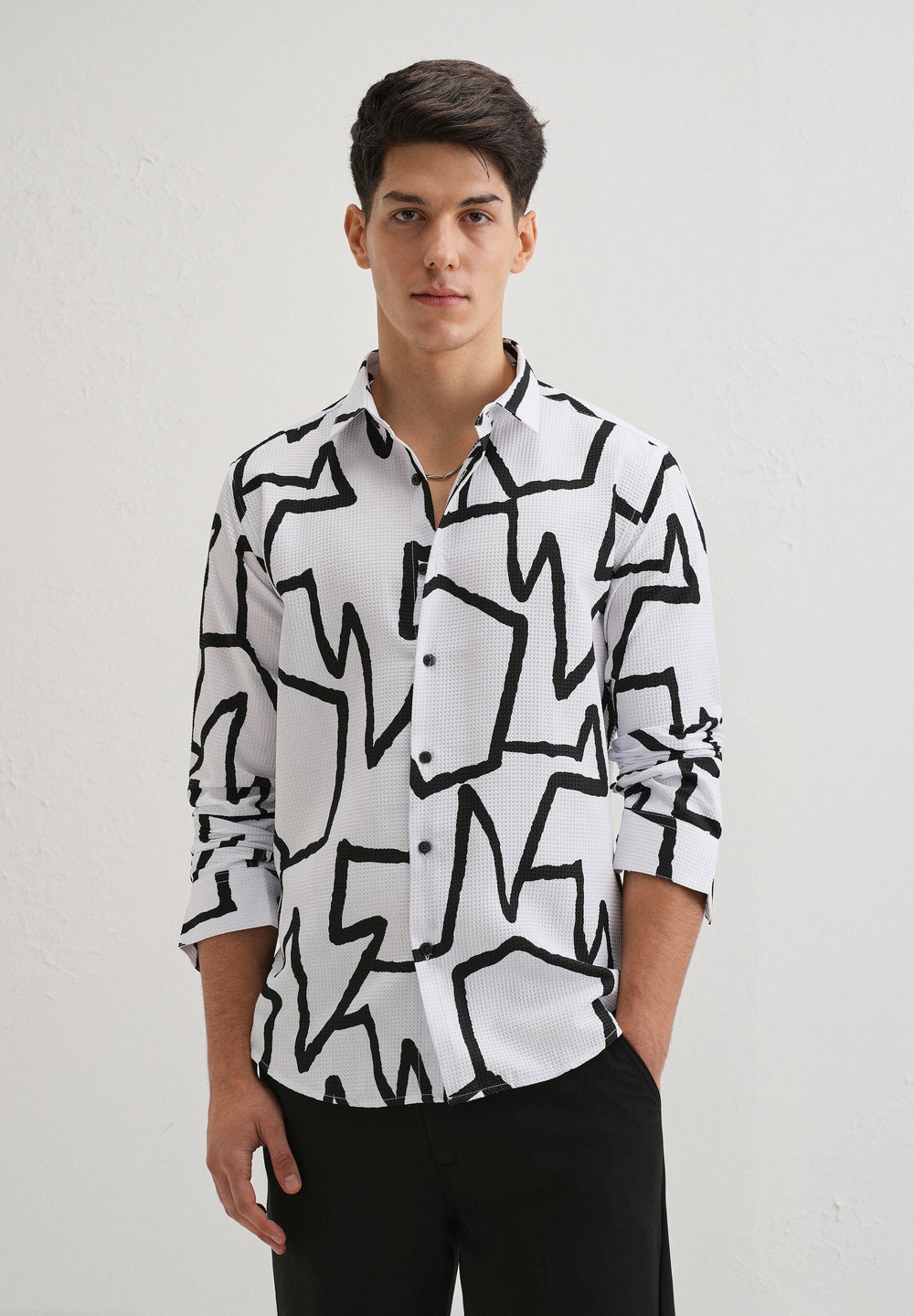 Angular Waffle Dobby White Shirt