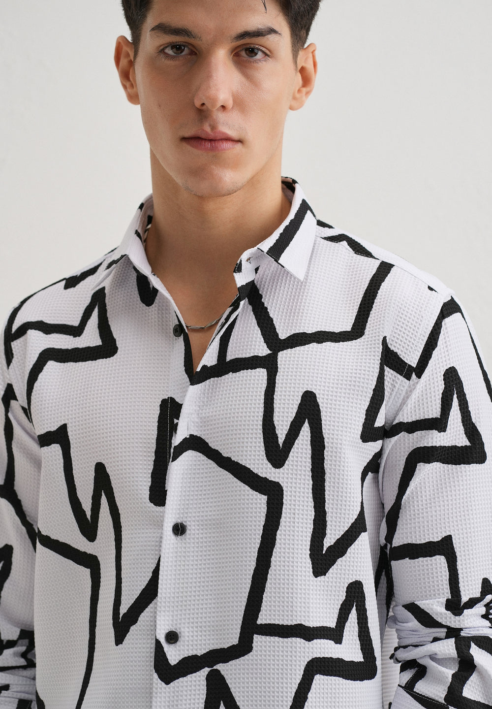 Angular Waffle Dobby White Shirt
