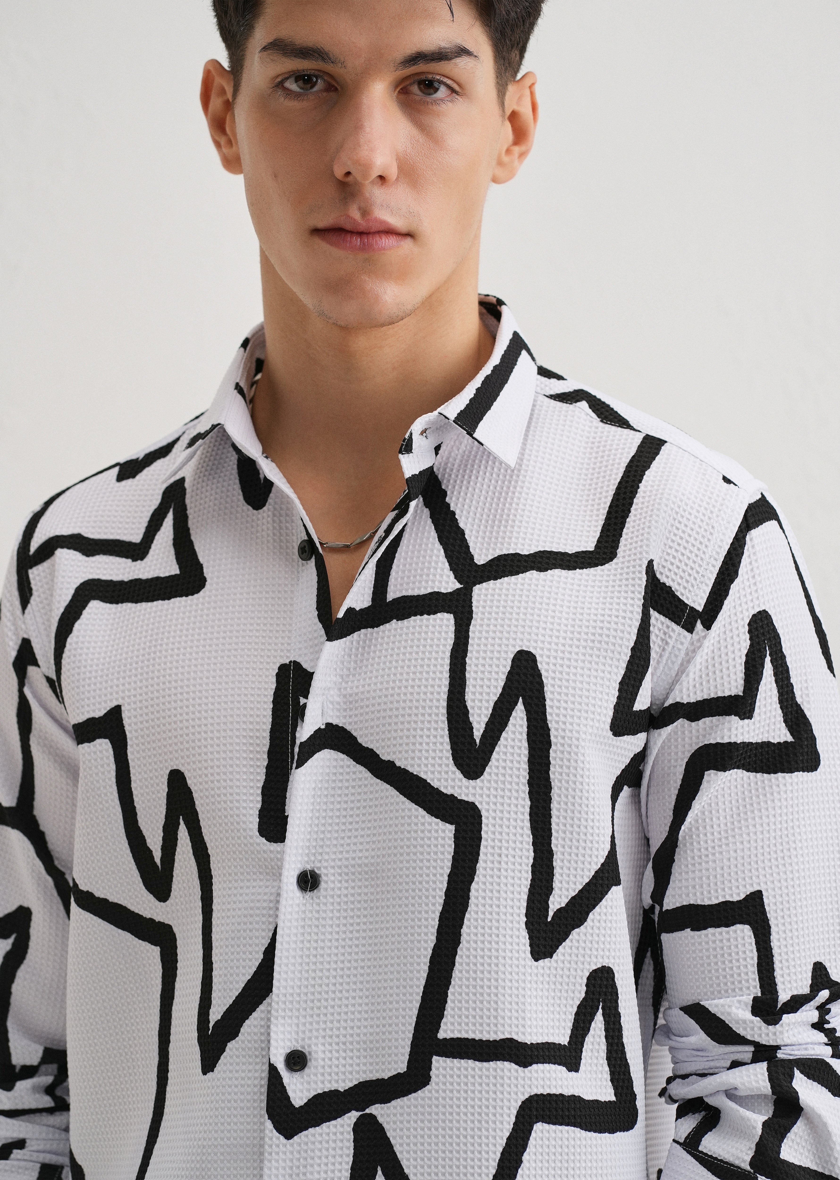 Angular Waffle Dobby White Shirt