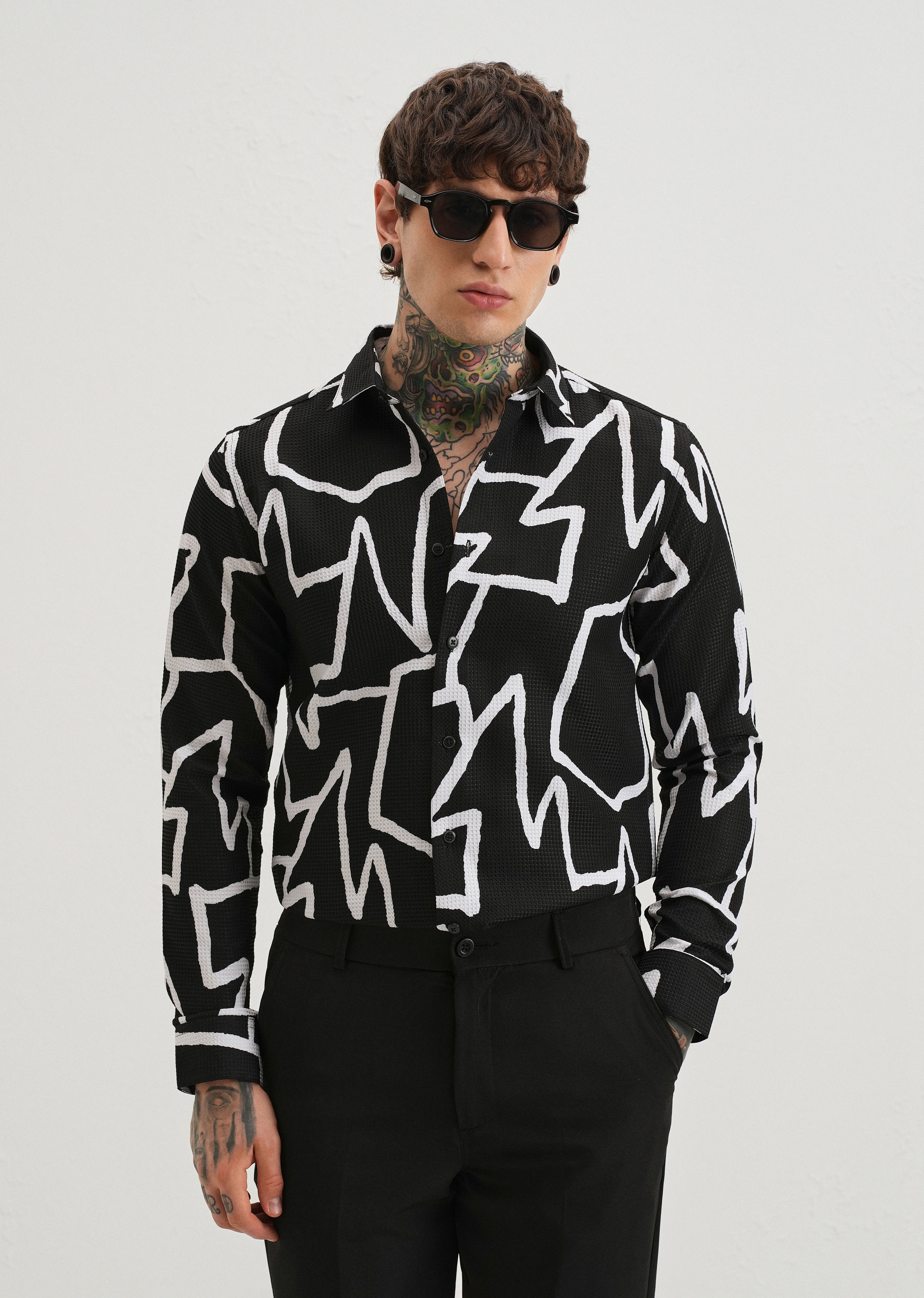 Angular Waffle Dobby Black Shirt