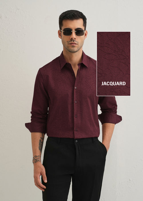 Antique Maroon Floral Jacquard Shirt